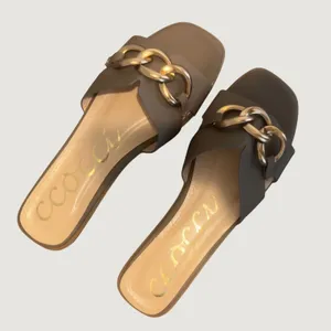 1505 | NEW! Ccocci Baylor Gold Chain Square Toe Slide Mule Sandals Mocha Women 8 thumbnail 2