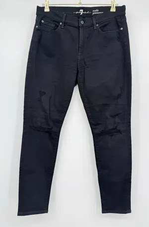 7 For All Mankind Ankle Gwenevere Jeans Black Distressed Skinny Stretch Size 31 thumbnail 1
