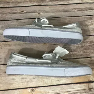 Austin Trading Co Womens Shoes Size‎ 5 Silver Top Siders Boat Sparkly NEW thumbnail 4