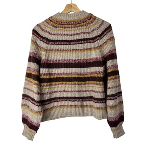 Old Navy Beige‎ Red Stripe Mock Neck Cropped Crewneck Sweater S thumbnail 3