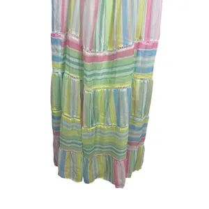 NWT Pastel Stripe Maxi Dress Cottage Coquette Beachy Tiered Tie Back Sundress S thumbnail 5