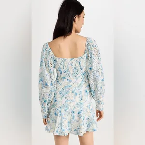 En Saison Claire Eyelet Lace Mini Dress with Tie Blue Floral Small NWT thumbnail 10