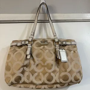 Vintage Coach Madison OP Art CC Logo Tote Shoulder Tan Signature Canvas Y2K Bag thumbnail 1
