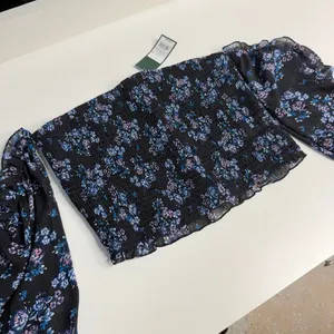 NWT coquette black floral off shoulder top dark romantic ruffle sleeves junior L thumbnail 1