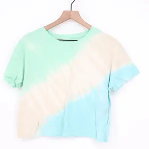 Old Navy Womens Tie Dye Crop Tee Green Blue Cream Short Sleeve Size M thumbnail 2
