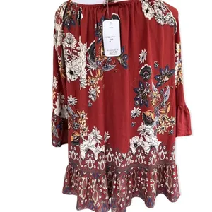 Lola P floral boho bell sleeve ruffle blouse M NWT thumbnail 3