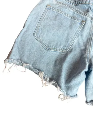 Edikted Light Wash Denim Shorts High-Waisted Distressed Raw Hem Size Small Women thumbnail 9