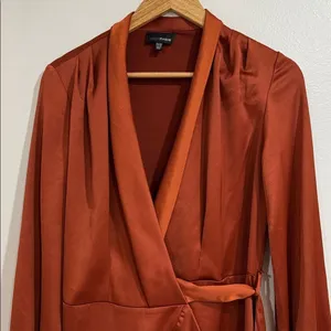 Lucy Paris Sienna Silk Wrap Dress in a rust or spice color EUC thumbnail 2