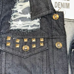 Agile denim sleeveless dark wash Denim Vest Studded Details & America detail thumbnail 4