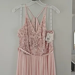 David’s Bridal Blush Pink & Rose Gold Sequin Bridesmaid Dress Size 16 NWT thumbnail 8