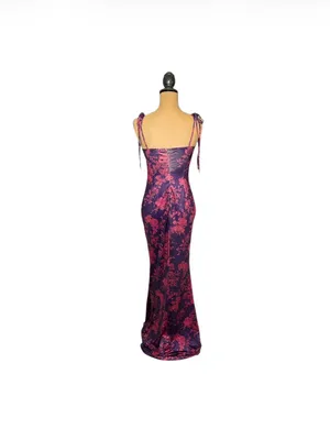 Marthea Floral Mermaid Maxi Dress M Purple Pink Bodycon Y2K Slip Spaghetti Strap thumbnail 5