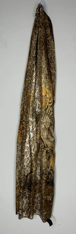 Tiger Stripe Chiffon Leopard Neck Wrap Scarf Womans Beautiful Sheer 13"W X 60"L thumbnail 1