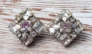 Vintage Clip On Earrings - 7/8" Clear Gems thumbnail 1