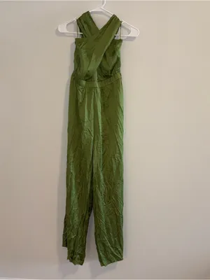 Women’s Anthropologie/DOLAN Green Satin Halter Jumpsuit Size: S thumbnail 4