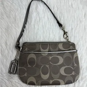COACH Gray Signature Canvas Wristlet thumbnail 1