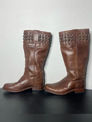 Sendra 9177 Brown Leather Studded Pull On Tall Riding Boots Size 7.5 thumbnail 3