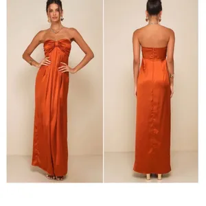 Lulu's Strapless Satin Maxi Dress in Burnt Orange thumbnail 2