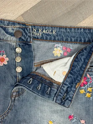 American Eagle Boho Floral Embroidered Distressed Denim Jean‎ Mini Skirt Blue 2 thumbnail 6