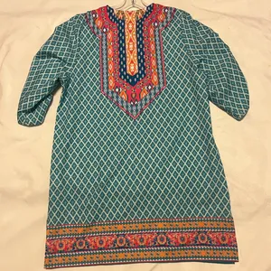 Urban Coco Boho Pullover Southwestern Tunic Top with Tassel Tie size L thumbnail 7
