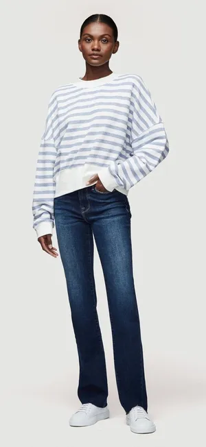 FRAME Drop Shoulder Crew Pullover Chambray Multi Striped Sweatshirt XS thumbnail 1