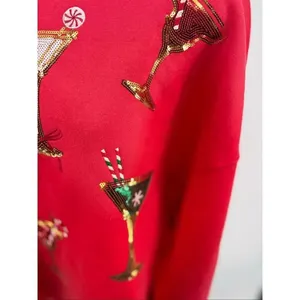 State of Mine Christmas Cocktail Sequin Sweatshirt Large Red Bling thumbnail 10