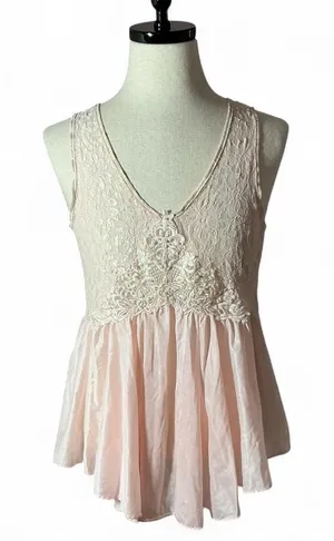 Vintage Lace Embroidered Babydoll Tank Top Women Large Pink Coquette Pearl Trim thumbnail 1
