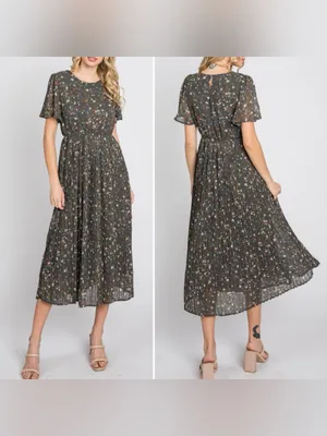 Baltic Born Belfast Pleated Midi Dress Antique Jade Floral Cottagecore thumbnail 2