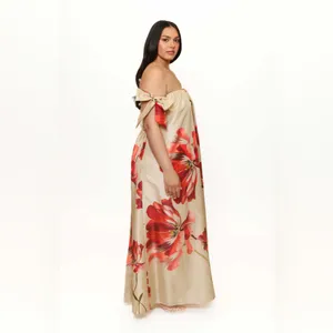 HUTCH Iris Off-Shoulder Maxi Dress | Floral, Bow -‎ Beige thumbnail 2