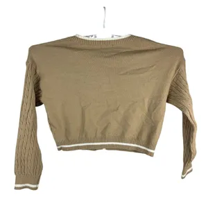 Love Tree Womens Large Cable Knit Cardigan Tan V-Neck Button-Up Sweater thumbnail 3