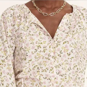 J.Crew Tie-Sleeve Button-Front Cotton Poplin Blouse Meadow Floral Cottagecore M thumbnail 2