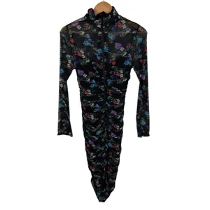 Alice + Olivia Delora Floral Black Mesh Ruched Turtleneck Dress Size 4 Romantic‎ thumbnail 7