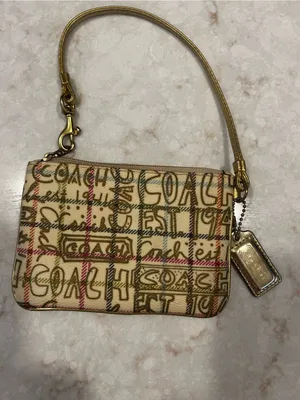 Vintage Coach Graffiti Tattersall Wristlet Gold Plaid Scribble Legacy 1941 Y2K thumbnail 3