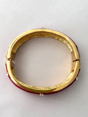 Vintage Red Enamel Hinge Bangle Bracelet Gold Tone Rhinestone Accent thumbnail 5