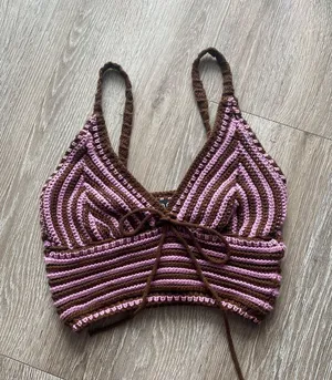 BDG Urban Outfitters Pink and Brown Crochet Top thumbnail 1