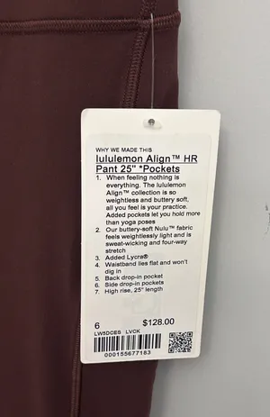 Lululemon Align High Rise leggings with pockets 25” size 6 Lava Cake NWT thumbnail 6