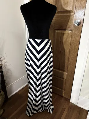 LOFT M Navy White Maxi Skirt Chevron Stripe Rayon thumbnail 2