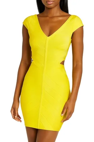 Bebe Lemon Yellow Cutout Bandage Dress Y2K Buttercup Cap Sleeve thumbnail 1
