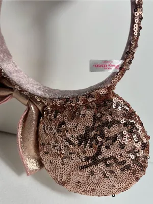 Tokyo Disney Resort Minnie Mouse Rose Gold Sequin Bow Headband Ears thumbnail 9