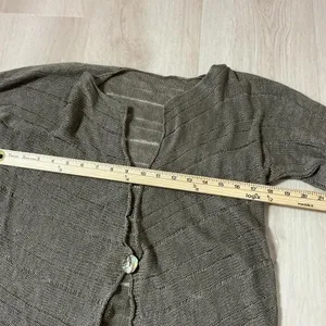 Earthy Sheer Pointelle Knit Layering Cardigan Women M Brown Single Button thumbnail 5