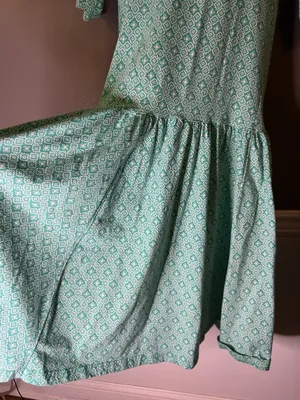 Vintage Intro T Shirt Dress Womens Medium Green Geometric Drop Waist Midi Cotton thumbnail 6