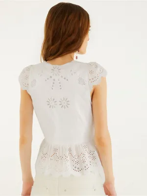 NWT Farm Rio Off-White Embroidered Lace Sleeveless Eyelet Blouse Top S thumbnail 3