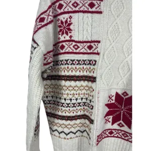 American Eagle Chunky Knit Red Cream Snowflake Fair Isle Nordic Cozy Sweater M thumbnail 3