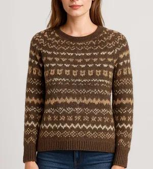 Free People Fair Isle Wool Blend Sweater Brown Cream Pattern Size Small thumbnail 1