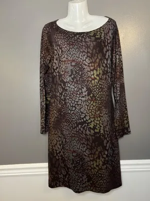 Nally & Millie Dress Womens Large Brown Multicolor Abstract Knit Tunic Boho thumbnail 2