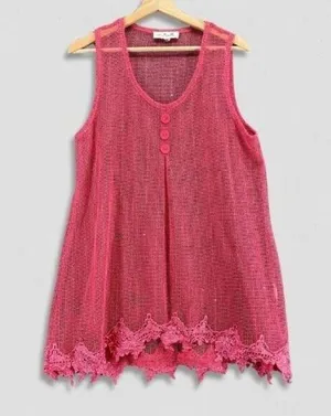 Simply Noelle Beach Cover Up Sheer Mesh Embroidered Appliqué Hot Pink Sz M thumbnail 1