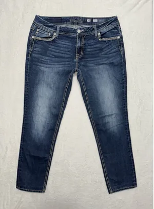Miss Me Womens Skinny Jeans Medium Wash Embroidered Mid Rise Sz 31 thumbnail 1