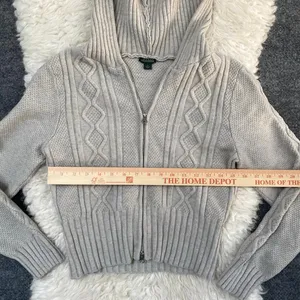 Wild Fable Cream Grey Cable Knit Zip Up Hoodie Sweater Grunge Dark Cottagecore thumbnail 6