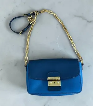 MIU MIU Blue Leather Madras Two Tone Chain Crossbody Bag thumbnail 1