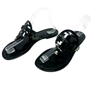 Tory Burch Miller Sandal Black Patent Leather Logo Medallion Thong Flat Size 9 thumbnail 3