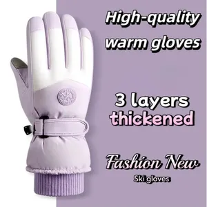 Winter Insulated Touchscreen Windproof Purple Ski Gloves OS Fleece Lined Women's thumbnail 5